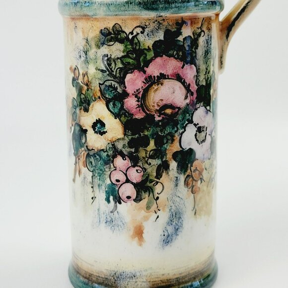 Vintage Greek Hand-Painted Floral Jug & Stopper, Impressionism Design, Signed - Picture 4 of 12